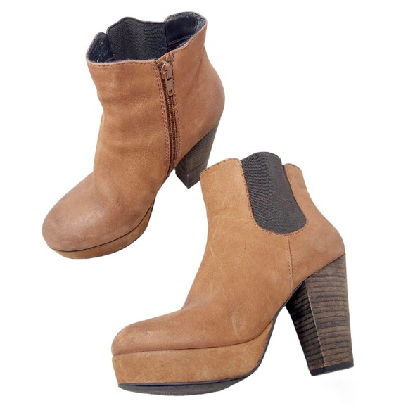 Steve Madden Shoes - Steve Madden Womens Boots Ryddlle Brown Nubuck Chelsea Platform Ankle Shoes 7.5